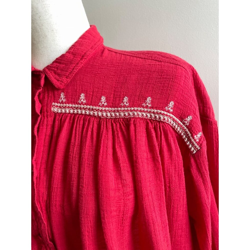 L.O.G.G. Embriodered Button Down Shirt Womens 0 XS Reg Gauze Fabric Long Sleeve - Picture 4 of 8